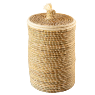 Panier à linge en fibres végétales et laine - Blanc