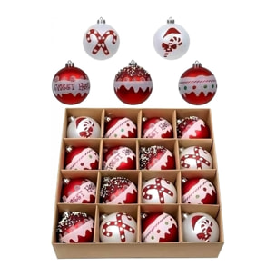 Coffret de 16 boules de noël fantaisie rouge