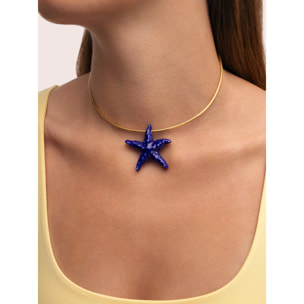 Choker Starfish Blue Acero Baño Oro