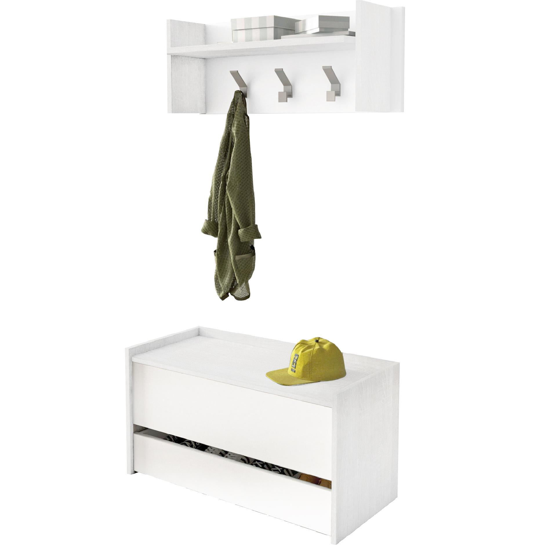 Mobile da ingresso Dap, Entratina moderna con appendiabiti, Mobile con scarpiera, Armadietto multifunzione, Cm 50x32h182, Bianco