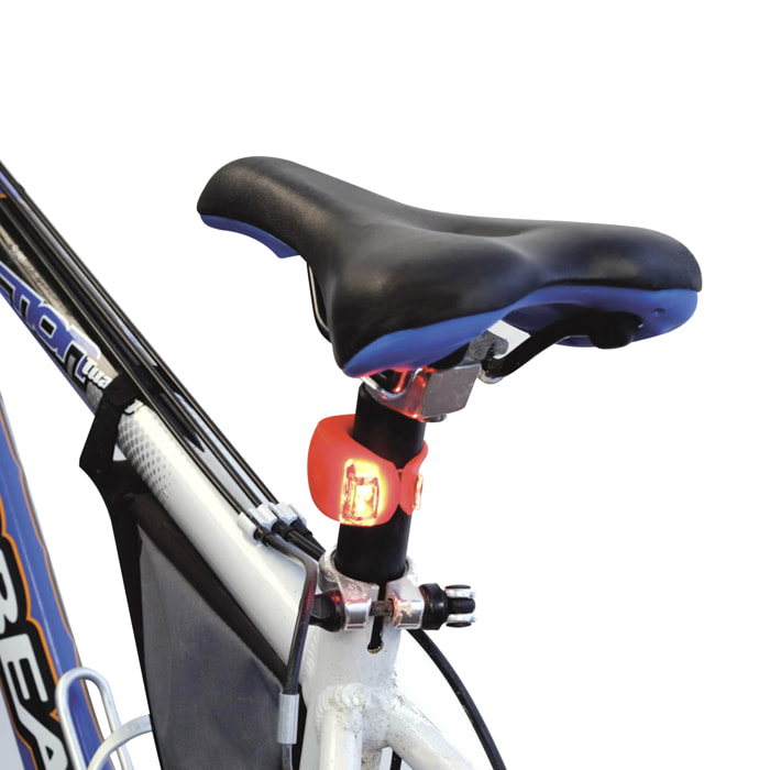 Lanterna Myrto per barra di bicicletta, con 2 led e 3 posizioni di illuminazione.