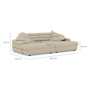 Giulia - canapé droit 4 places double méridienne - assise profonde - en tissu texturé - Bleu