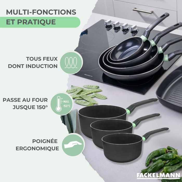 Poêle et 3 Casseroles sans PFAS Fackelmann Brandao avec 5 ustensiles Vario