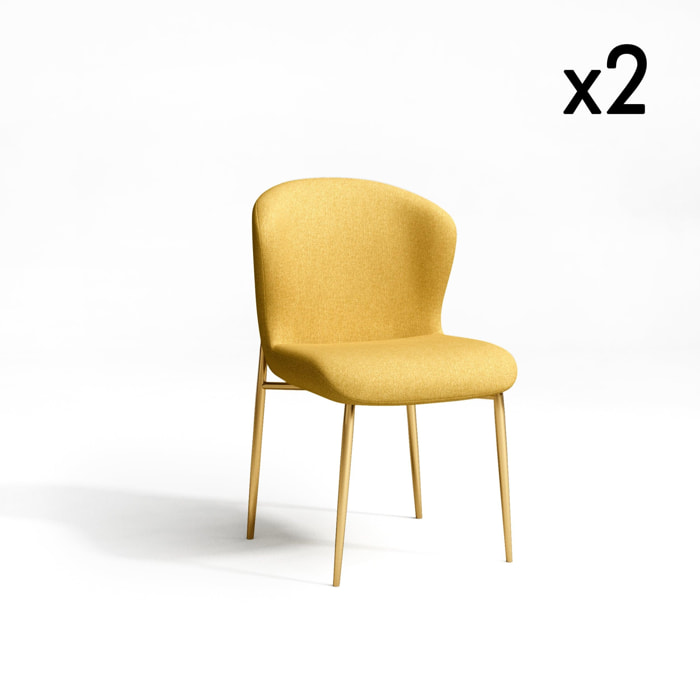 Lot de 2 chaises tissu moutarde pieds or
