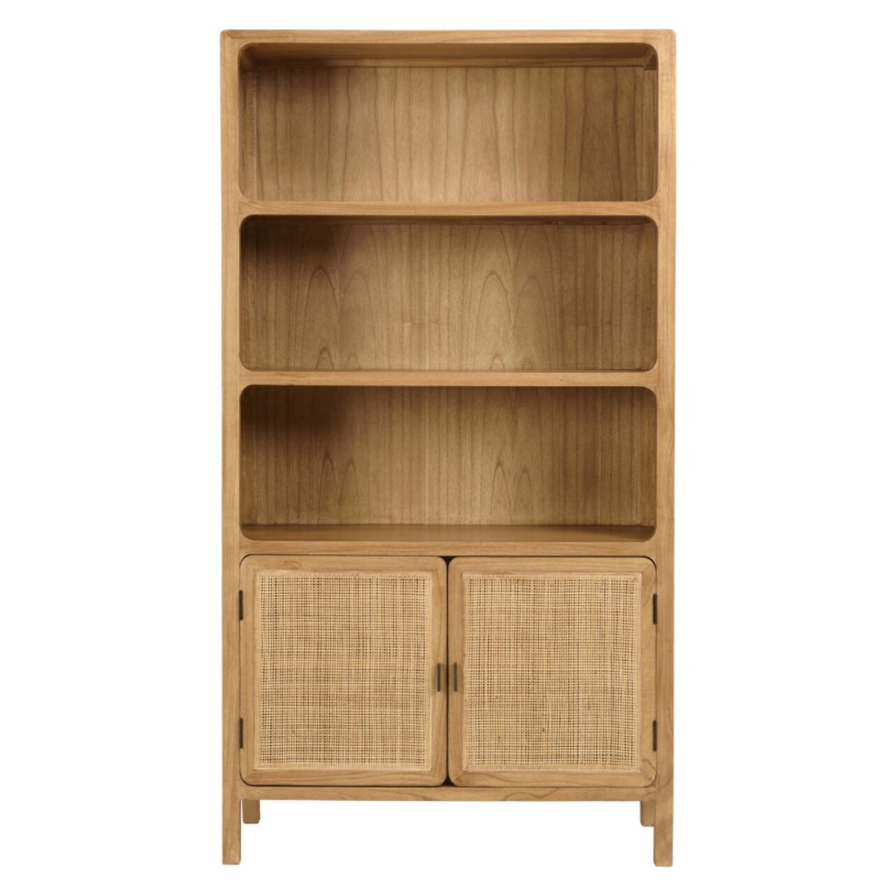 AMY - Bibliothèque 2 portes 3 étagères H180cm en bois de mindi et rotin