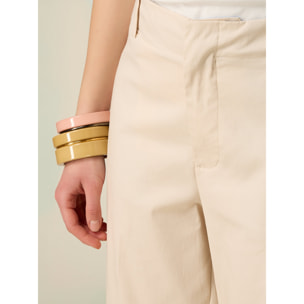 Oltre - Pantalones cropped de mezcla de algodón - Beige