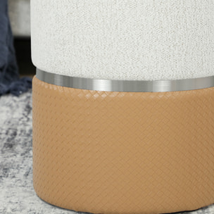 Juego de 2 Puff Almacenaje, Baúles de Almacenaje Redondos, Tapizados en Chenilla y PU, Asiento Acolchado, para Pasillo, Dormitorio, Salón, Marrón y Crema