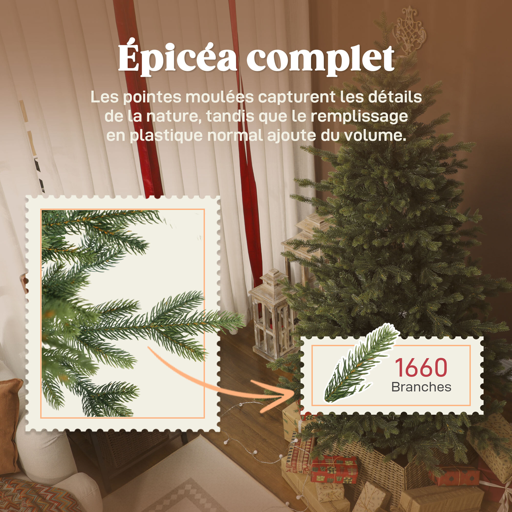 Sapin de Noël artificiel H.180cm épicéa grand réalisme 1660 branches piètement métal pliable vert
