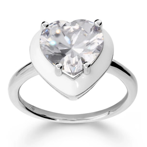 Anello Cocktail Cuore in Argento 925 con Cubic Zirconia e Superficie Smaltata