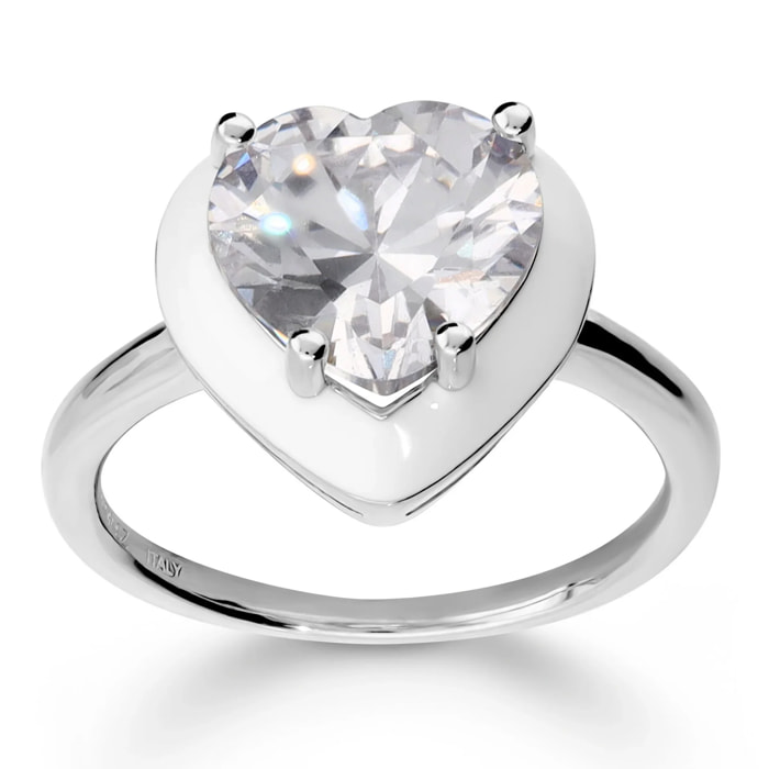Anello Cocktail Cuore in Argento 925 con Cubic Zirconia e Superficie Smaltata