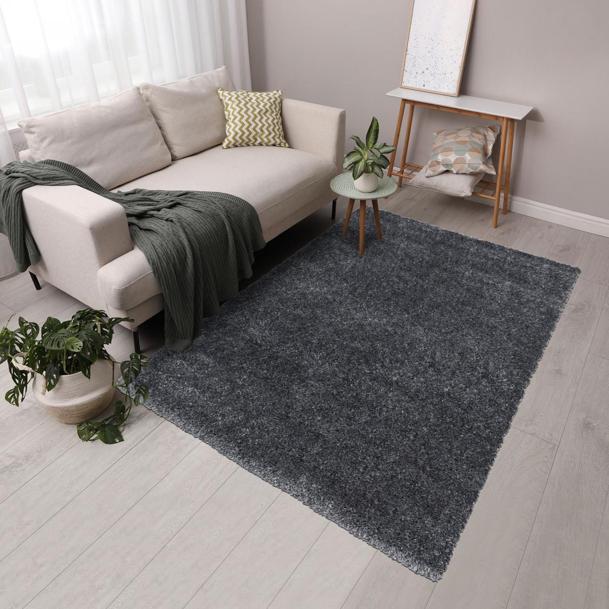 Tapis longs poils shaggy tissé motif uni RAMU