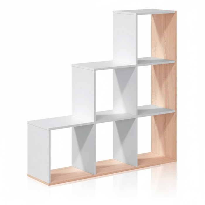 Libreria Con Vani Scaffale Salvaspazio Mobile Da Parete Con 6 Vani E 4 Ripiani Design Moderno Soggiorno Studio 110 x 108 x 29 Cm Bianco e Rovere