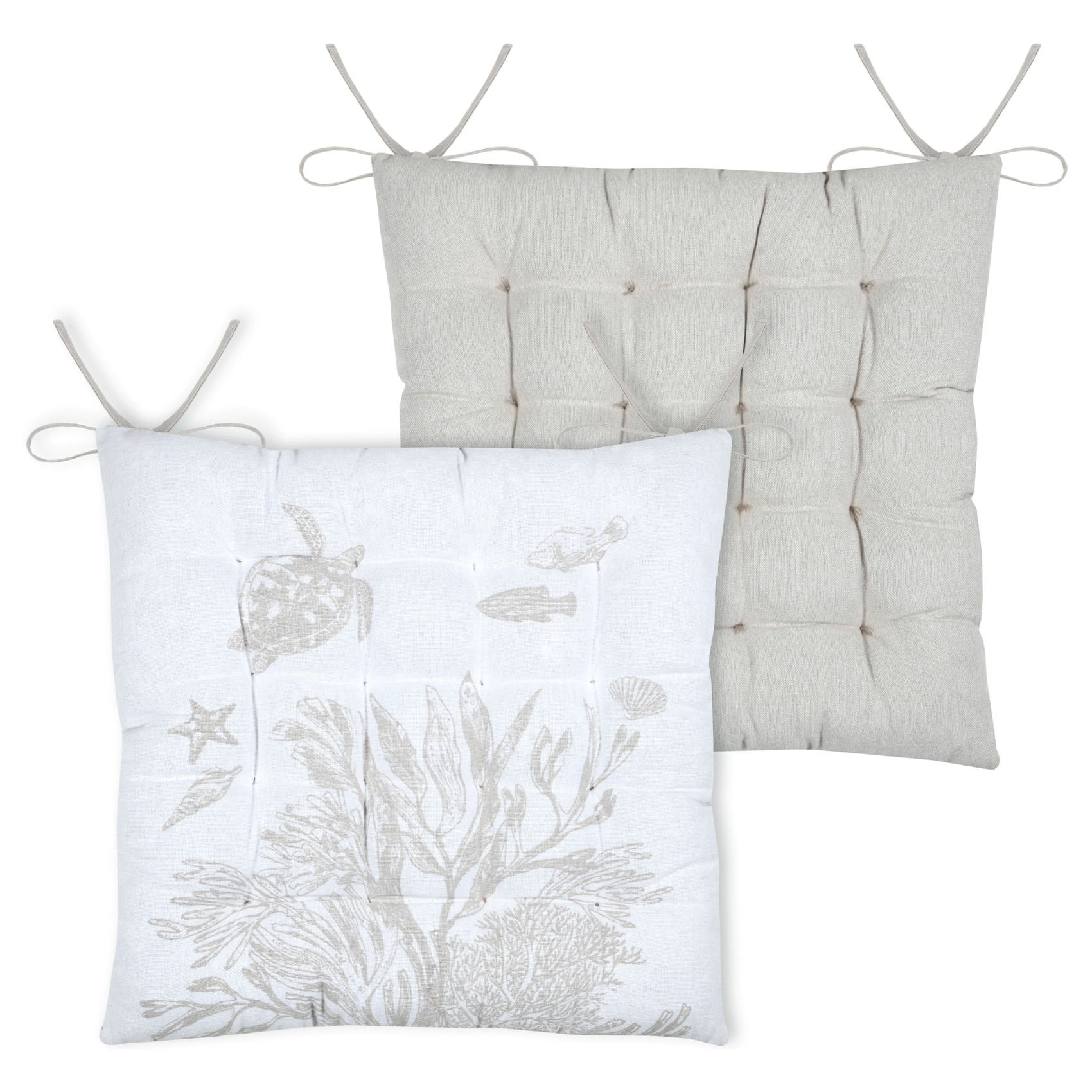 Galette de chaise polycoton matelassée 16 points avec liens - Blanc