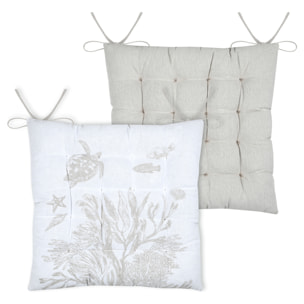 Galette de chaise polycoton matelassée 16 points avec liens - Blanc