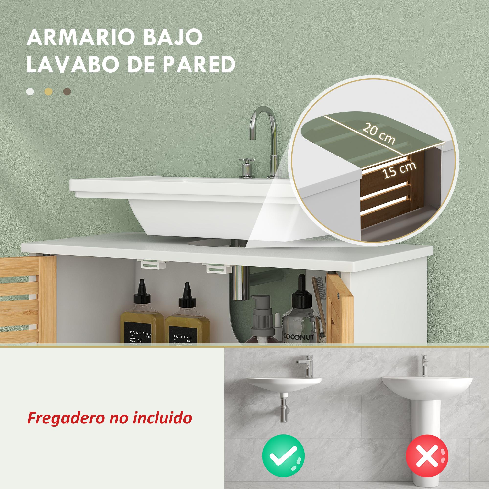 Mueble Bajo Lavabo Mueble para Debajo del Lavabo Moderno con Puertas Magnéticas de Bambú y Estante Ajustable 60x30x60 cm Blanco y Natural