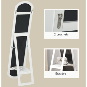 Miroir sur pied ou mural 150 cm avec étagère de rangement, grand miroir arqué pour chambre, entrée ou couloir, blanc