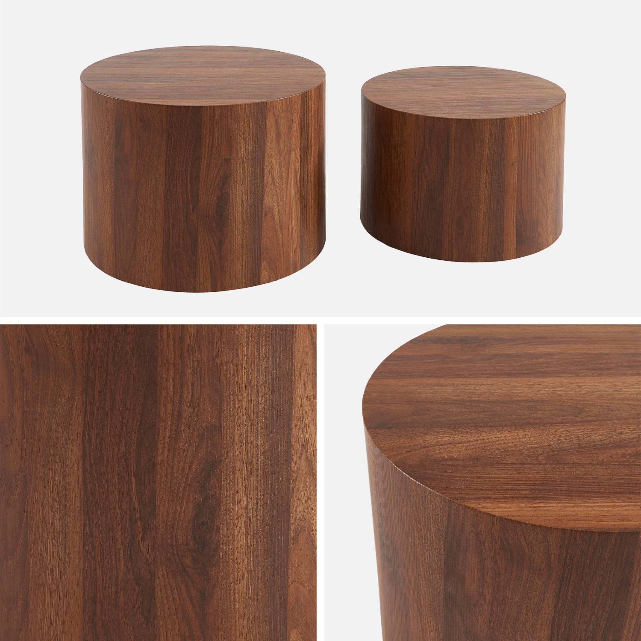 Lot de 2 tables basses rondes effet noyer. Ø58 x H 40cm / Ø50 x H 33cm SYLVA