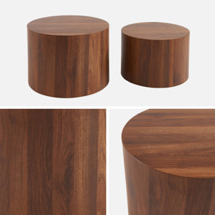 Lot de 2 tables basses rondes effet noyer. Ø58 x H 40cm / Ø50 x H 33cm SYLVA