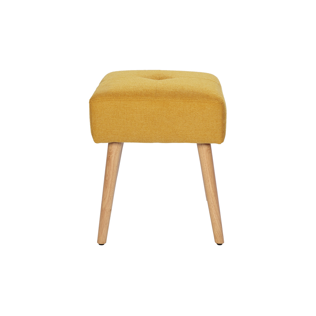 Tabouret bas en tissu effet velours texturé jaune moutarde et bois clair massif H46 cm GUESTA