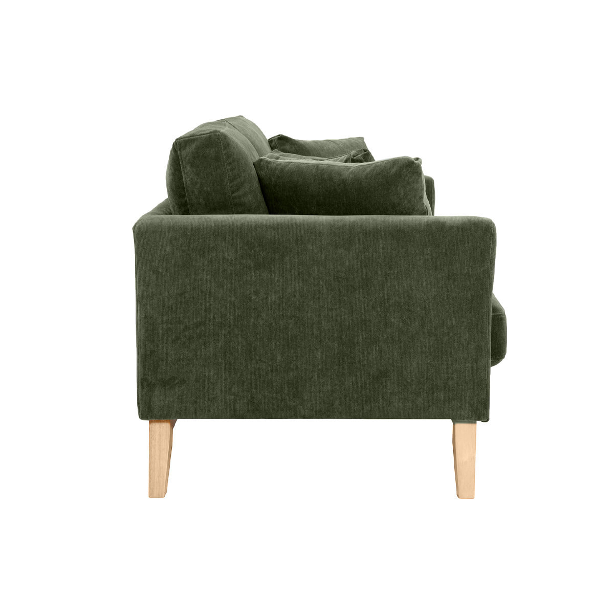 Canapé scandinave déhoussable 3 places en tissu effet velours vert kaki et bois clair OSLO