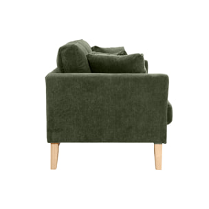 Canapé scandinave déhoussable 3 places en tissu effet velours vert kaki et bois clair OSLO