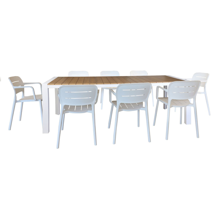 Ensemble de jardin table polywood blanc et fauteuil 8 places BASUN