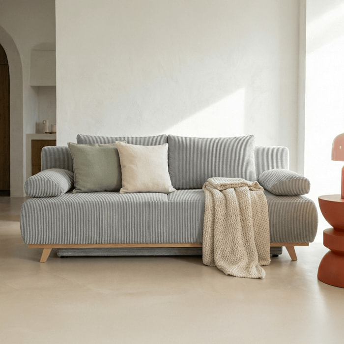 Canapé convertible 3 places en velours côtelé - LARIA