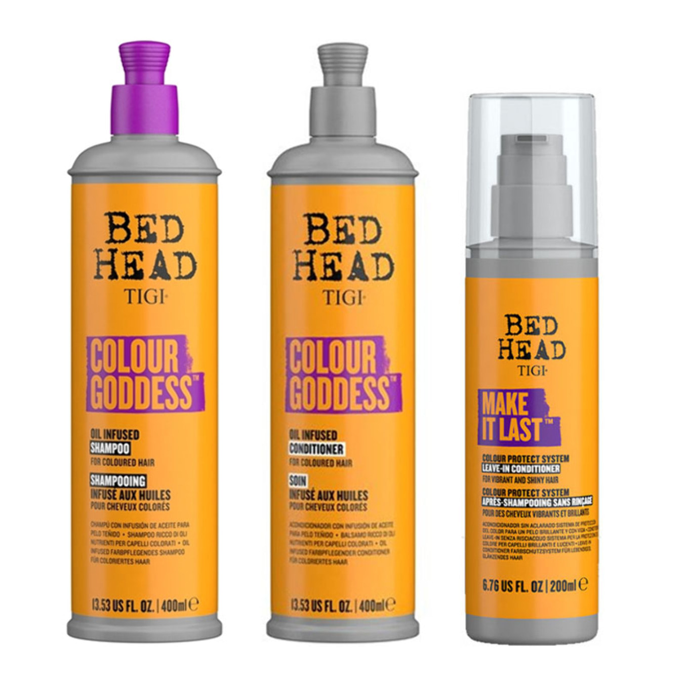 TIGI Kit Bed Head Colour Goddes Shampoo 400ml + Conditioner 400ml + Make In Last 200ml