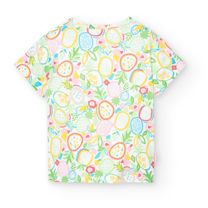 Camiseta niÃ±a, mangas cortas estampada, verde, 208000