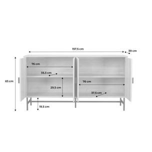 Buffet de rangement effet chêne. Bazalt. quatre portes. deux étagères. buffet haut. vaisselier. L 157.5 x l 39 x H 83cm