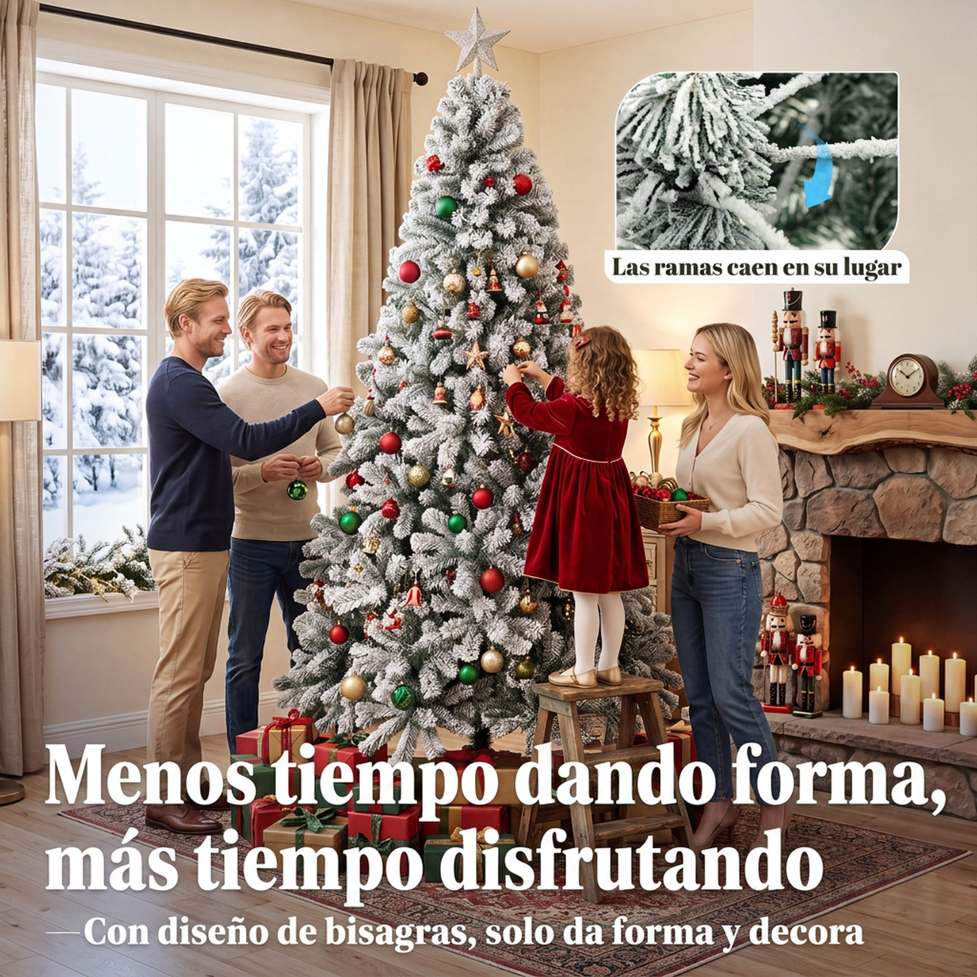 Árbol de Navidad Nevado de 180 cm, Árbol de Navidad de Abeto con Ramas Articuladas, 650 Puntas de PVC Ignífugo, Montaje Rápido, Soporte de Acero Plegable, Verde y Blanco