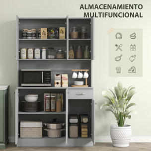 Alacena de Cocina Mueble Auxiliar de Cocina Alta con 6 Puertas Cajón Encimera Abierta y Estantes Ajustables Estilo Moderno Gris 101x39x180 cm
