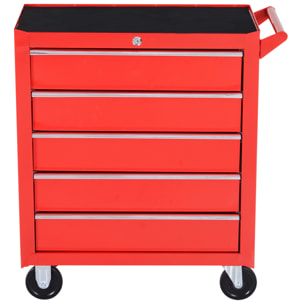 Caja Taller Carro de Herramientas con Ruedas Cerradura tipo Mueble de Almacenamiento para Taller Garaje y Hogar Chapa de Acero 69x33x75 cm Rojo