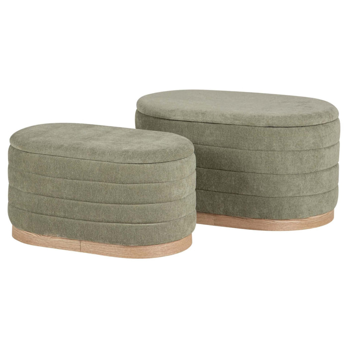 Set 2 Puffs Lino Madera 83x48x42 69x38x35 Cm