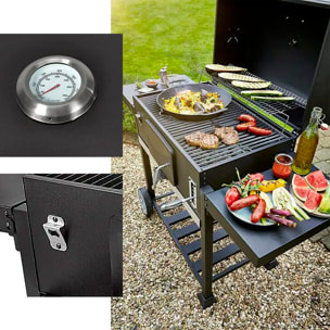 Barbecue portatile in ferro XXL con vassoio per carboni a altezza regolabile e 4 griglie.