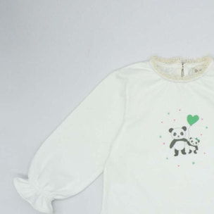 Camiseta estampada oso panda y corazón verde y blanco