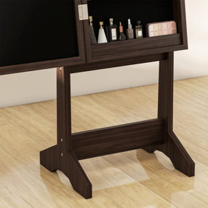 Armoire à bijoux sur pieds avec miroir multi-rangement éclairage LED effet bois wengé
