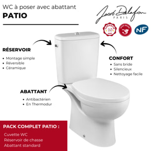 WC à poser sans bride sortie horizontale Patio avec abattant standard