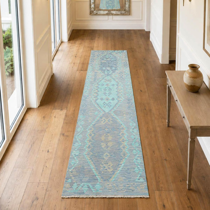 Tapis kilim géométrique, tissé à plat, laine naturelle, OKOGA