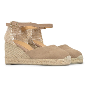 Alpargatas de cuña de mujer Carol en algodón acabado lavado, cierre lateral de pulsera con hebilla metálica