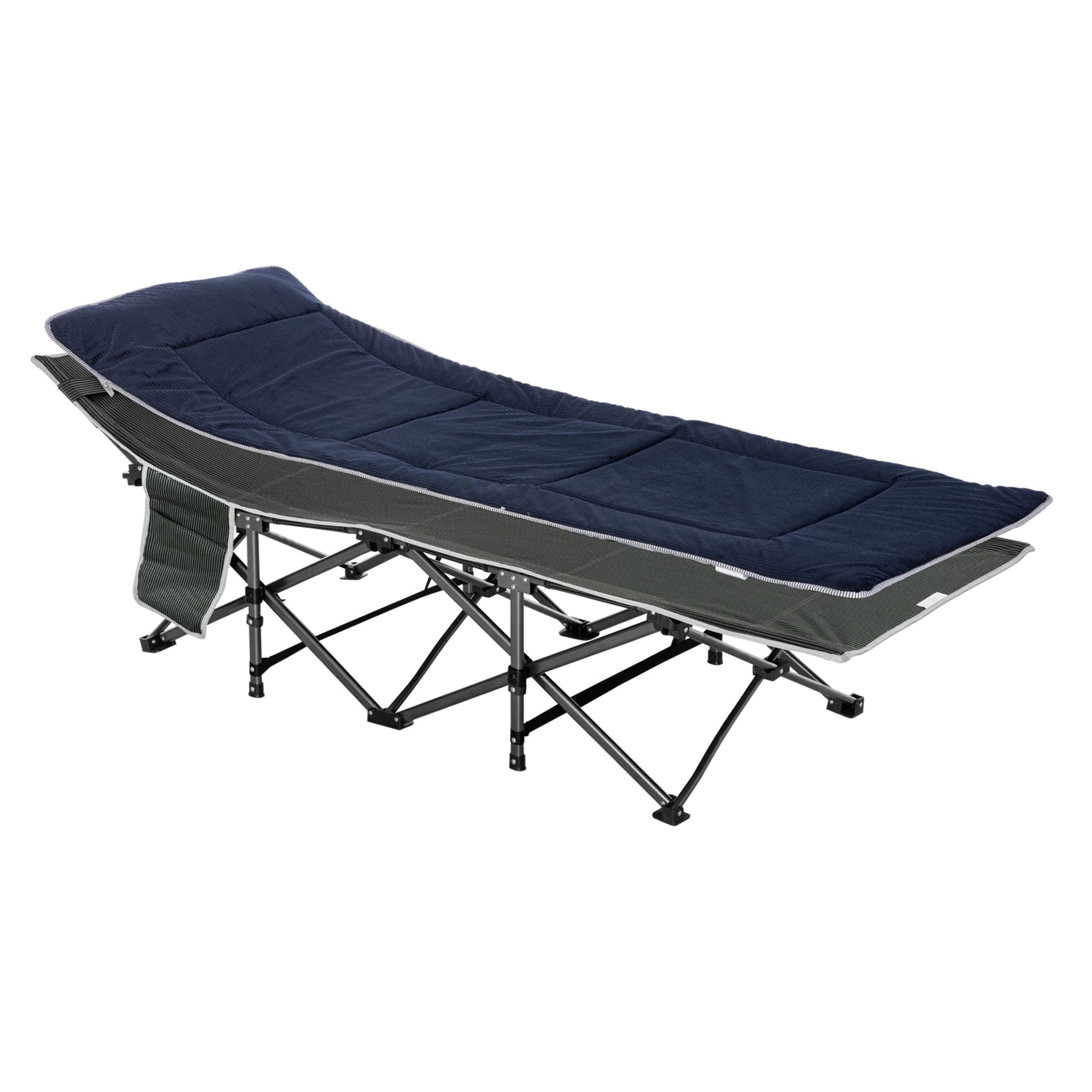 Cama de Camping Plegable Cama de Acampada con Cojín Almohada Bolsillo Lateral Bolsa de Transporte y Marco de Acero Carga 150 kg para Playa Senderismo 188x64,5x53 cm Azul