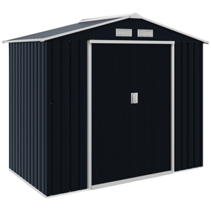 Abri de jardin - remise pour outils - cabanon porte verrouillable - dim. 213L x 130l x 185H cm - tôle d'acier gris