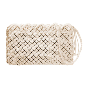 Pochette donna panna in tessuto macramè
