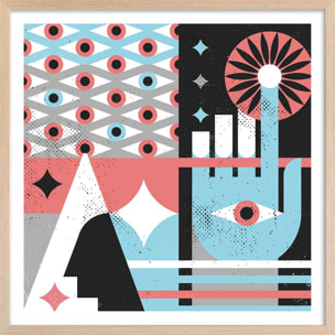 Affiche La main bleue Affiche + cadre en bois - Chêne