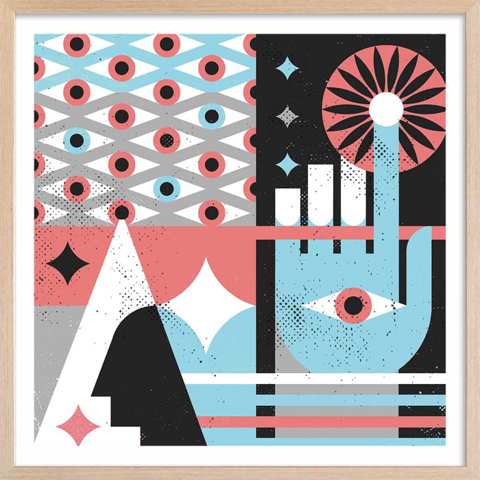 Affiche La main bleue Affiche + cadre en bois - Chêne