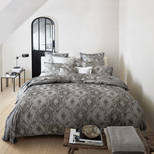Taie d'oreiller imprimée en satin de coton bio, SHALIMAR, Gris Meteore