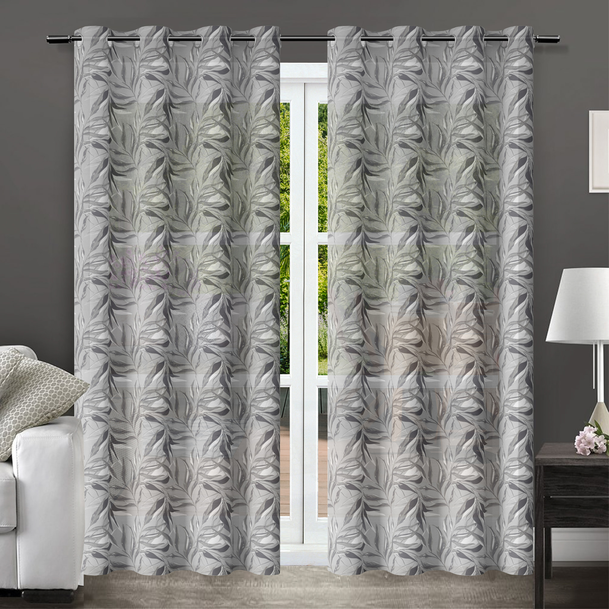 TENDA FOLIAGE GRIGIO/GRIGIO SCURO CON OCCHIELLI 145X290 CM