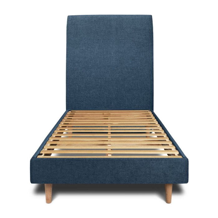 Lit avec tête de lit tapissée tissu et sommier kit Ep14