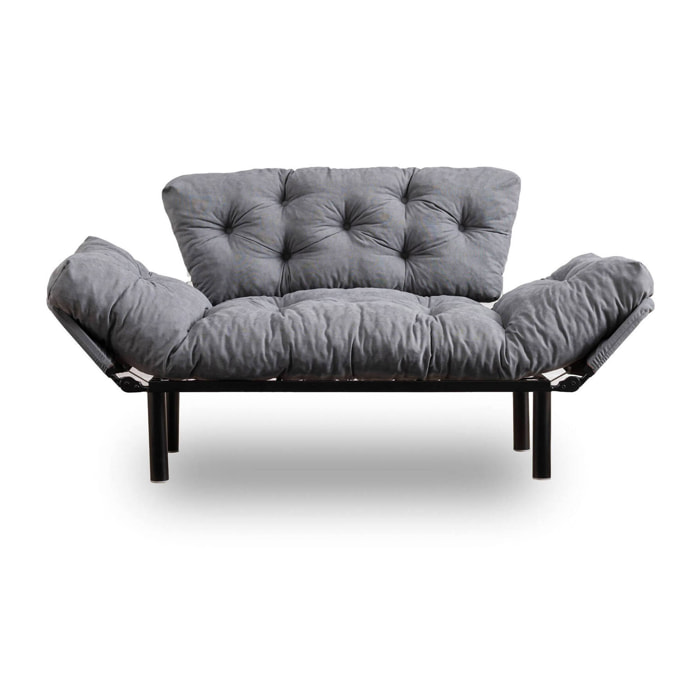 Divano letto 2 posti Guchol, Sofà trasformabile, Divanetto per ospiti, Poltrona letto contenitore, 155x70 h85 cm, Grigio