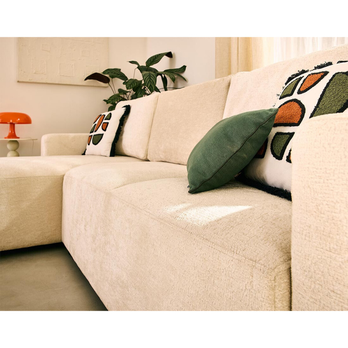 Livy - canapé d'angle réversible 4 places convertible avec coffre en velours texturé - Beige